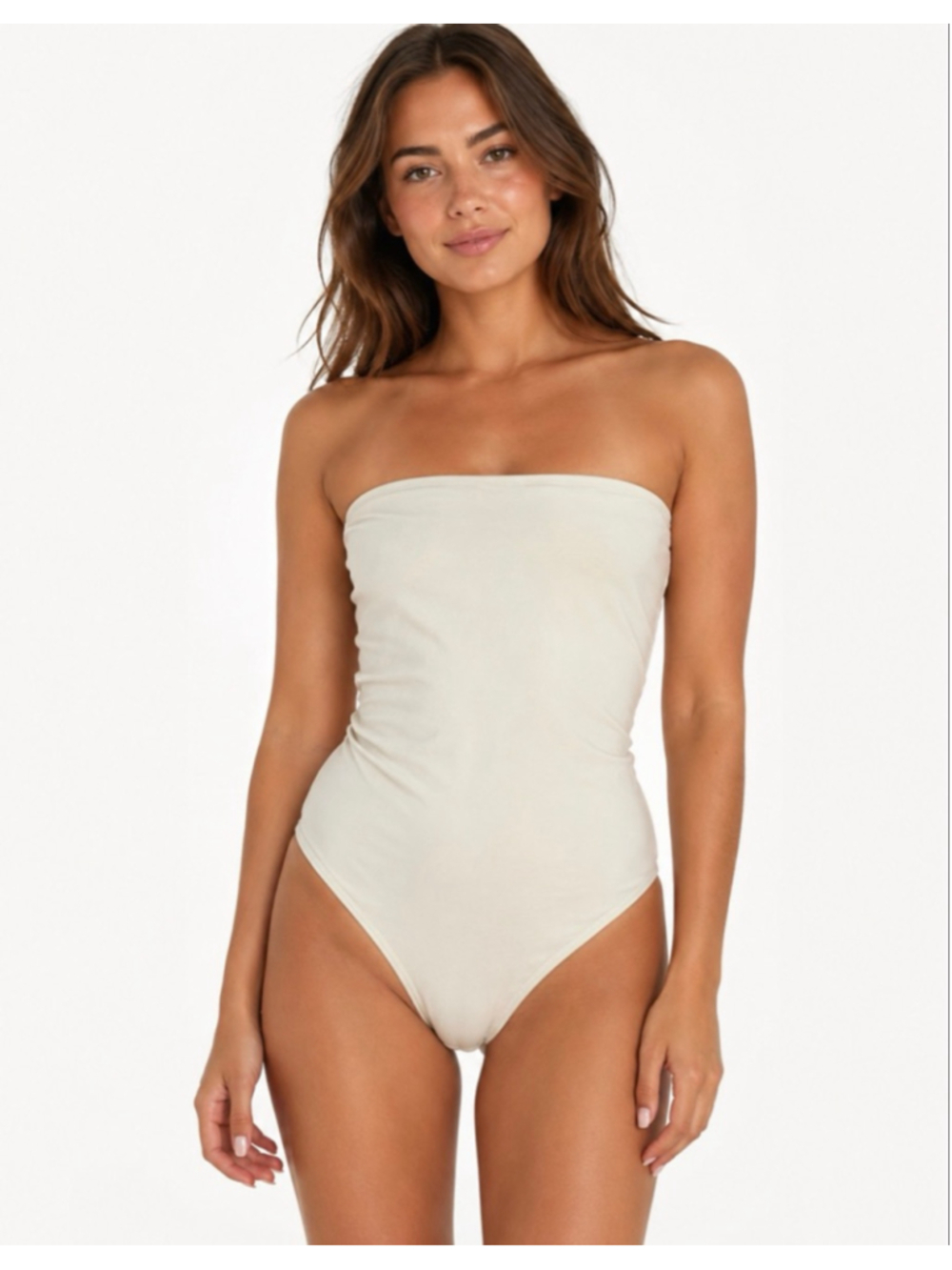 Women's Oqq Beige Strapless tube bodysuit L